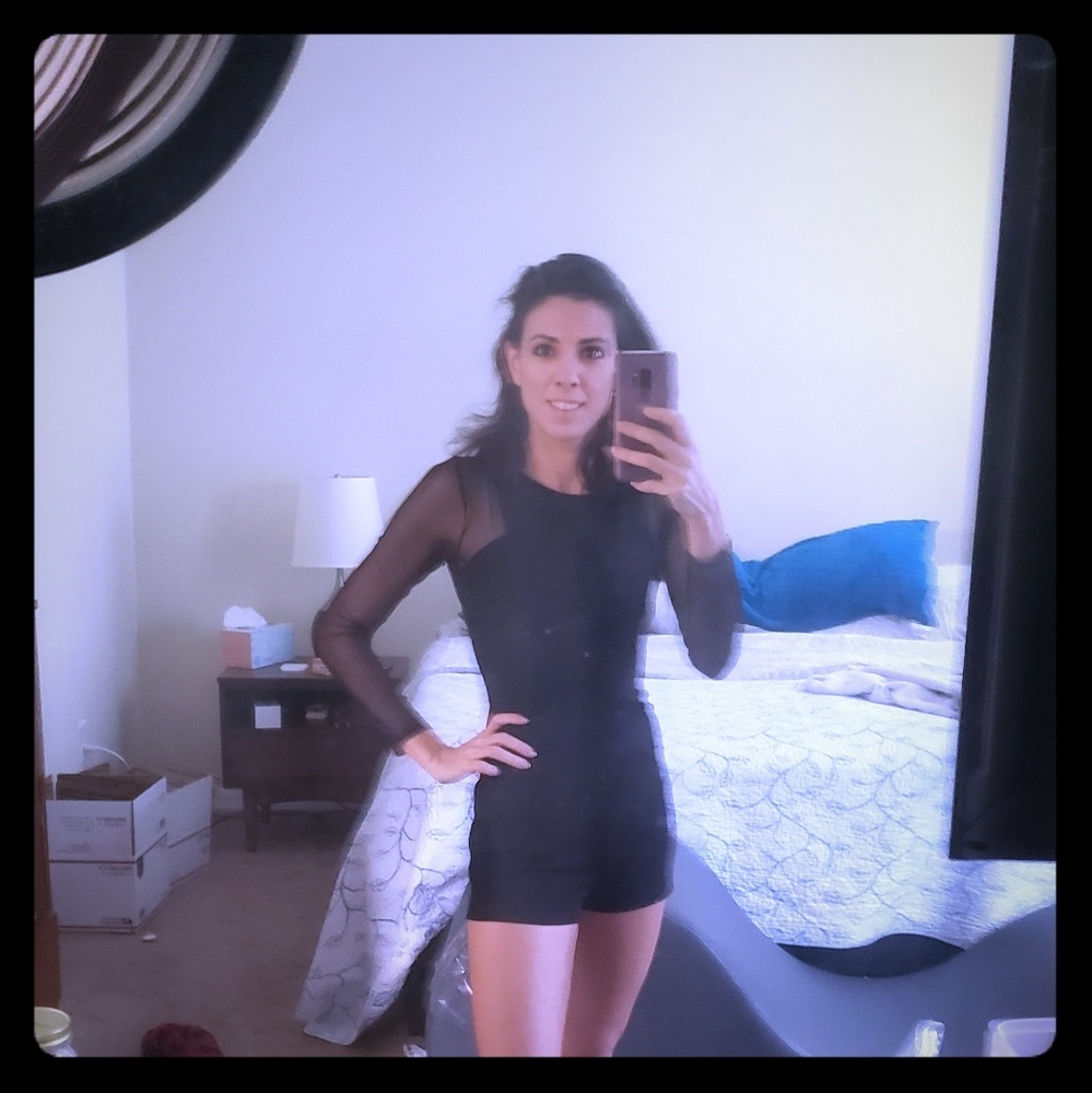 One piece sexy romper jumpsuit black with mesh